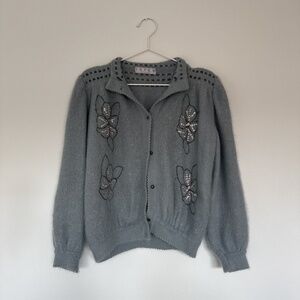 Vintage Slate Blue Sequin Cardigan